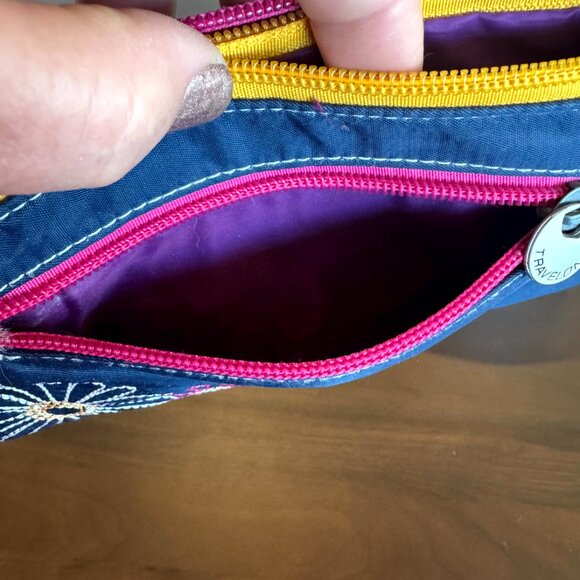 Travelon Safe ID Daisy Double Zip Clutch Wallet In Navy Travel Lightweight VGUC - Picture 10 of 12